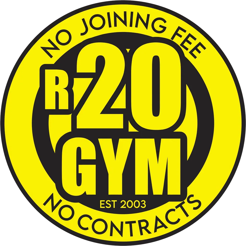 R20 Gym badge: no joining fee, no contracts, est. 2003
